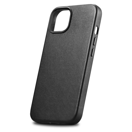 iCarer Case Leather genuine leather case for iPhone 14 Plus schwarz () (MagSafe compatible)