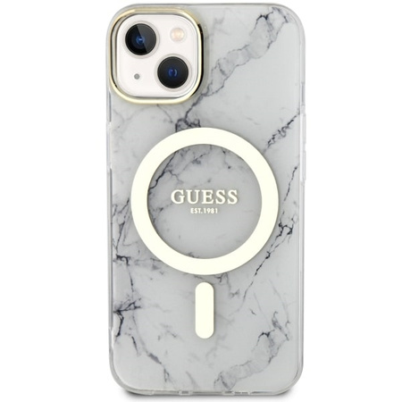 Guess GUHMP14SPCUMAH iPhone 14 6,1&quot; weiß/weiße Hardcase Marble MagSafe