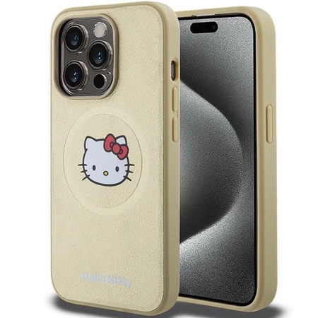 Hello Kitty Kitty Head MagSafe-Hülle aus Leder für iPhone 15 Pro Max – Gold