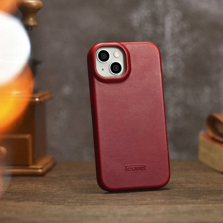 iCarer CE Oil Wax Premium Leather Folio Case Leather Case for iPhone 14 Plus Flip Magnetic MagSafe red (AKI14220707-RD)