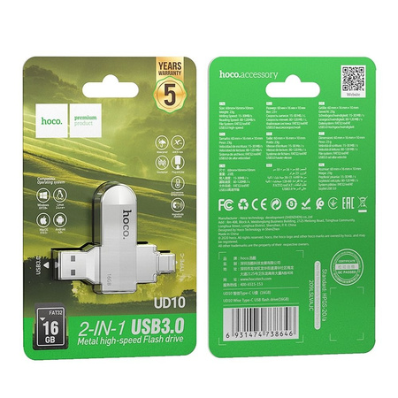 HOCO pendrive Wide UD10 USB + Typ C 16GB USB3.0