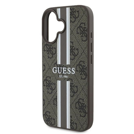 GUESS futerał do IPHONE 16 Plus kompatybilny z MagSafe GUHMP16MP4RPSW (4G Pronted Stripes) brązowy