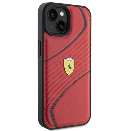 Etui Ferrari Twist Metal Logo na iPhone 15 - czerwone