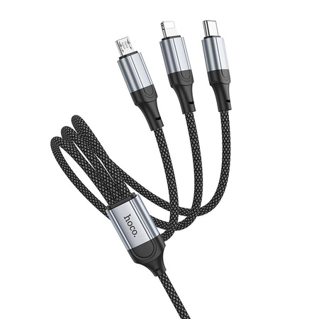 HOCO kabel 3w1 USB A do Lightning / Micro USB / Typ C 2,4A X102 1 m czarny