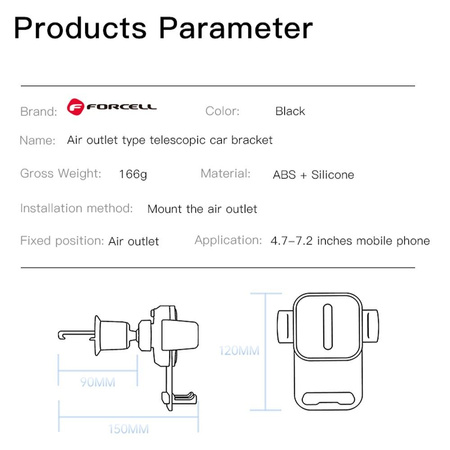 FORCELL F-Grip GuardianAV uchwyt samochodowy do kratki wlotu czarny