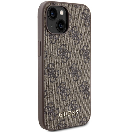 Etui Guess 4G Metal Gold Logo na iPhone 15 - brązowe