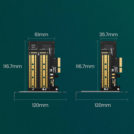 Ugreen karta rozszerzeń adapter PCIe 3.0 x4 do SSD M.2 M-Key / M.2 B-Key czarna (CM302)