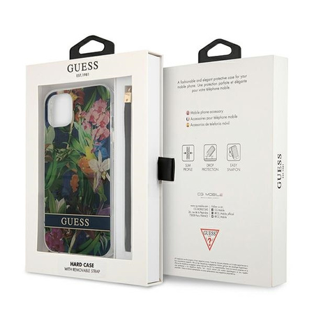 Case IPHONE 13 Guess Hardcase Flower Strap (GUHCP13MHFLSB) blue