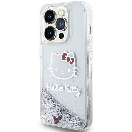 Etui Hello Kitty Liquid Glitter Charms Kitty Head na iPhone 15 Pro - srebrne