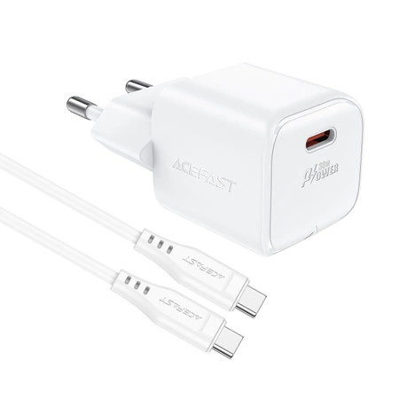 Acefast A77 Mini PD 30W GaN-Wandladegerät + USB-C-Kabel – Weiß