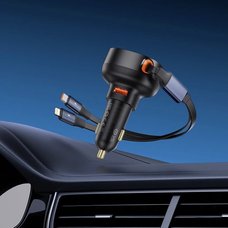 Baseus Enjoyment USB-A car charger with USB-C / Lightning 60W cable - black