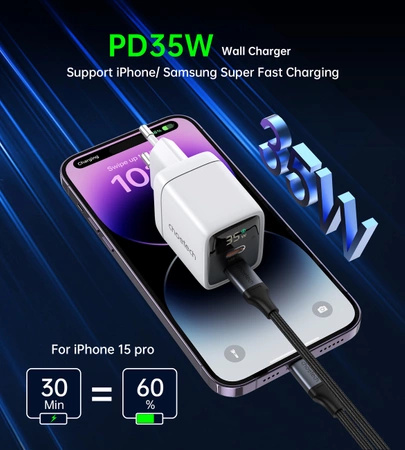 Choetech PD6051 2x USB-C PD 35W GaN Wandladegerät mit Display – Weiß