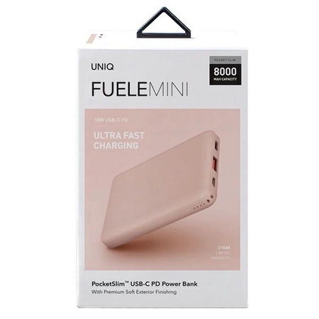 Uniq Powerbank Fuele mini 8000mAh USB-C 18W PD Fast charge pink/pink