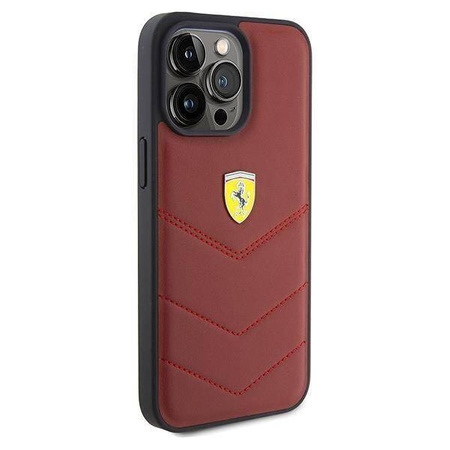 Original Handyhülle APPLE IPHONE 15 PRO MAX Ferrari Hardcase Leather Stitched Lines (FEHCP15XRDUR) rot