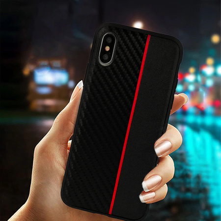 MOTO CARBON Case do Samsung Galaxy A6 Plus 2018 Czarny z czerwonym paskiem