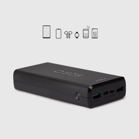 Fast charge power bank: 20,000 mAh, 2 USBs Black