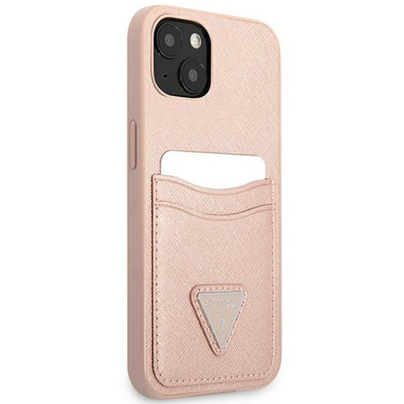 Schutzhülle IPHONE 13 MINI Guess Hardcase Saffianotriangle Logo Cardslot (GUHCP13SPSATPP) rosa