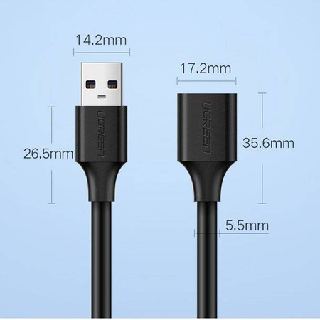 Ugreen kabel przewód przedłużacz przejściówka USB 3.0 (żeński) - USB 3.0 (męski) 3 m czarny (US129 30127)