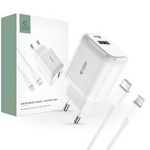 Wall Charger 20W USB-C PD + USB QC3.0 + Cable 1m USB-C - Lightning Tech-Protect C65W white