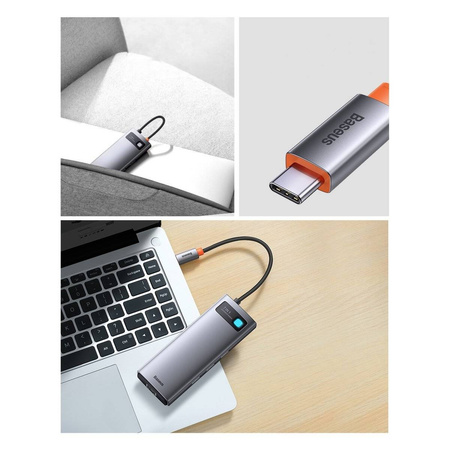 Baseus Metal Gleam Series stacja dokująca HUB 7 w 1 USB Typ C - 1 x HDMI / 1 x VGA / 3 x USB 3.2 Gen. 1 / 1 x Power Delivery / 1 x RJ-45 Ethernet szary (WKWG040013)