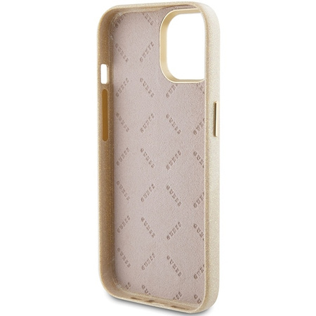 Guess Glitter Glossy Script case for iPhone 15 - gold