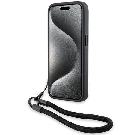 BMW Signature Leder-Wordmark-Cord-Hülle für iPhone 15 Pro Max – Schwarz