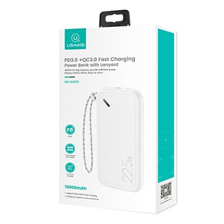 Power Bank 10000mAh PB56 22.5W 2xUSB QC3.0 + USB-C PD + Micro USB External Battery Fast Charge Usams US-CD151 white