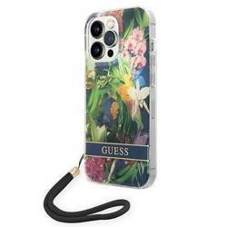 Original Case IPHONE 14 PRO Guess Hardcase Flower Strap (GUOHCP14LHFLSB) blue