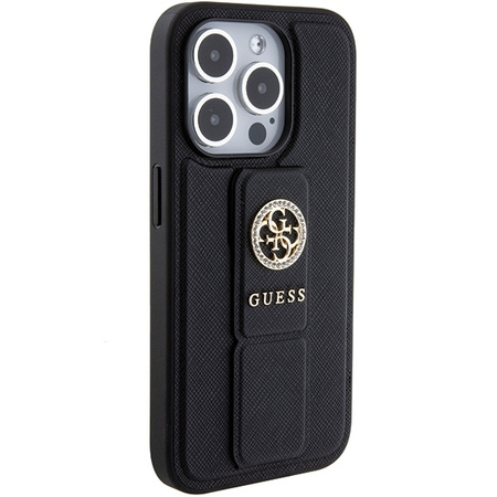 Guess Grip Stand 4G Saffiano Strass case for iPhone 15 Pro Max - black