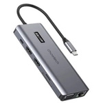 Choetech HUB wielofunkcyjny z wyświetlaczem 12w1 USB-C do 1xUSB-C/4xUSB-A/2xHDMI/1xVGA/1xAUX/czytnik kart pamięci szary (HUB-M26)