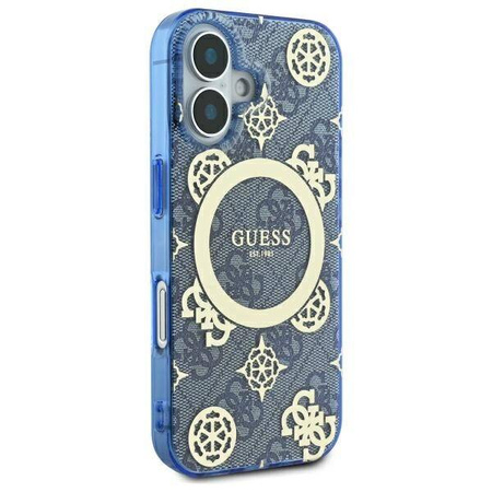 Oryginalne Etui IPHONE 16 Guess Hardcase IML Peony On 4G Background MagSafe (GUHMP16SH4PYEEB) niebieskie