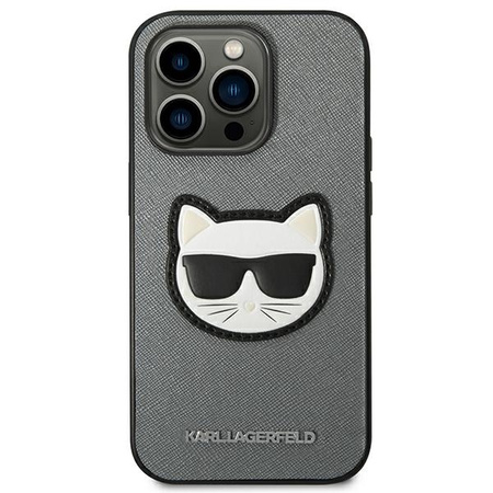 Karl Lagerfeld Saffiano Choupette Head Patch Case – Etui iPhone 14 Pro Max (srebrny)