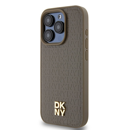 DKNY DKHMP14LPSHRPSW iPhone 14 Pro 6.1" brązowy/brown hardcase Leather Pattern Metal Logo MagSafe