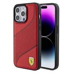 Original Handyhülle APPLE IPHONE 15 PRO Ferrari Hardcase Perforated Waves Metal Logo (FEHCP15LPWAR) rot