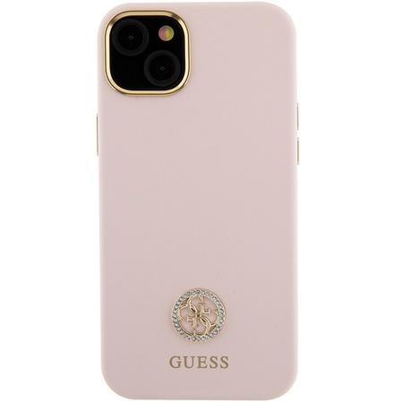 Guess Silicone Logo Strass 4G case for iPhone 15 - light pink