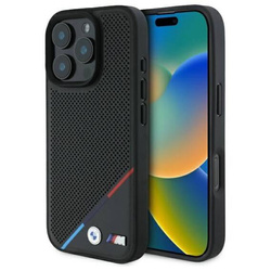 Original Handyhülle IPHONE 16 PRO MAX BMW Hardcase M Perforated Tricolor Line MagSafe (BMHMP16X23PUPDK) schwarz