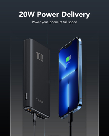 Bateria zewnętrzna (Powerbank) VEGER T100 - 20 000mAh LCD Quick Charge PD 100W czarny (np do laptopa) (W2032C-100)