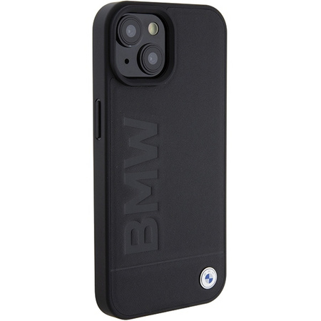 BMW Leder Hot Stamp Hülle für iPhone 15 – Schwarz