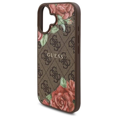 Oryginalne Etui IPHONE 16 Guess Hardcase 4G Flowers Print MagSafe (GUHMP16SP4ROPEMCW) brązowe