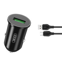 XO ładowarka samochodowa TZ12 QC 3.0 18W 1x USB czarna + kabel microUSB