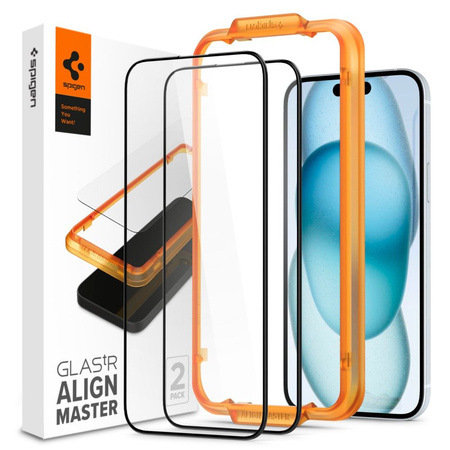 TEMPERED Spigen ALM GLASS FC 2-PACK IPHONE 15 BLACK