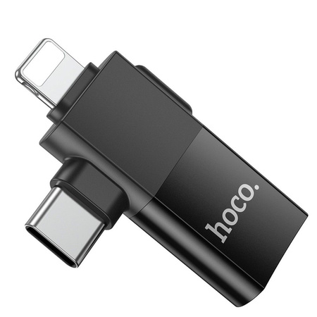 HOCO adapter OTG Typ C (męski) / Lightning (męski) do USB A (żeński) 2w1 UA17 czarny