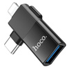 HOCO adapter OTG Typ C (męski) / Lightning (męski) do USB A (żeński) 2w1 UA17 czarny