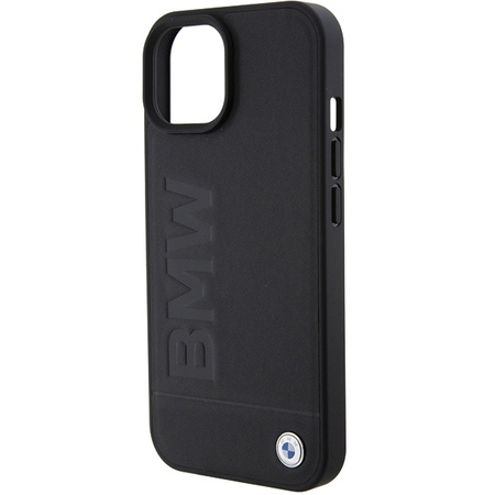 BMW Leder Hot Stamp Hülle für iPhone 15 Plus – Schwarz