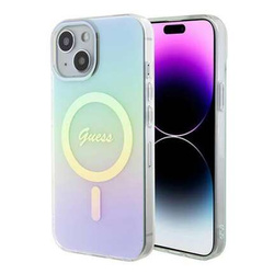 Original Handyhülle APPLE IPHONE 15 Guess Hardcase IML Iridescent MagSafe (GUHMP15SHITSQ) türkis