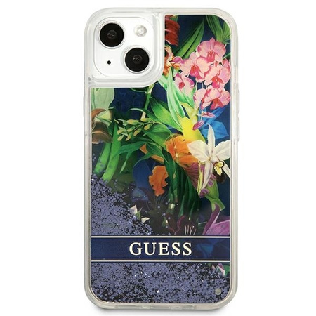 Guess GUHCP13SLFLSB iPhone 13 mini 5,4 &quot;blau / blaues Hardcase Flower Liquid Glitter