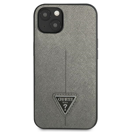 Original Handyhülle IPHONE 13 MINI Guess Hardcase Saffianotriangle Logo (GUHCP13SPSATLG) silber