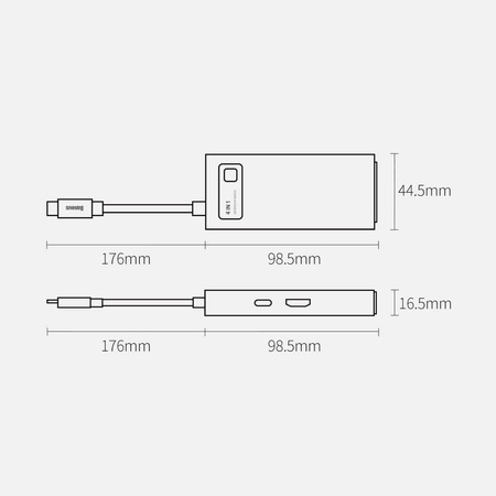 Baseus Metal Gleam 4w1 wielofunkcyjny HUB USB Typ C - USB Typ C Power Delivery 100 W / HDMI 4K 30 Hz / USB 3.2 Gen 1 / USB 2.0 (CAHUB-CY0G)