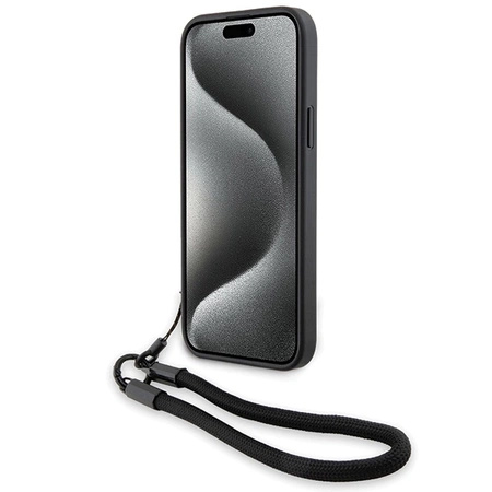 BMW Signature Leather Wordmark Cord Case for iPhone 15/14/13 - Black