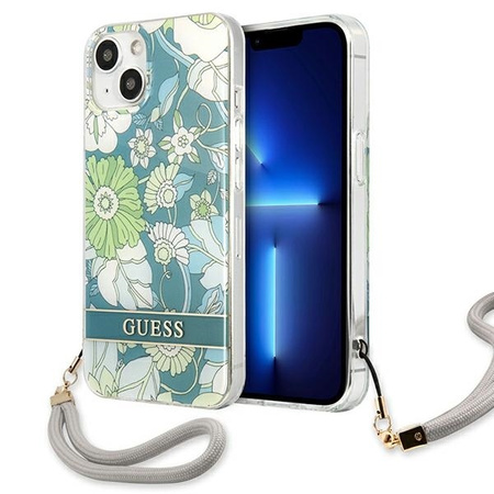 Schutzhülle IPHONE 13 Guess Hardcase Flower Strap (GUHCP13MHFLSN) grün